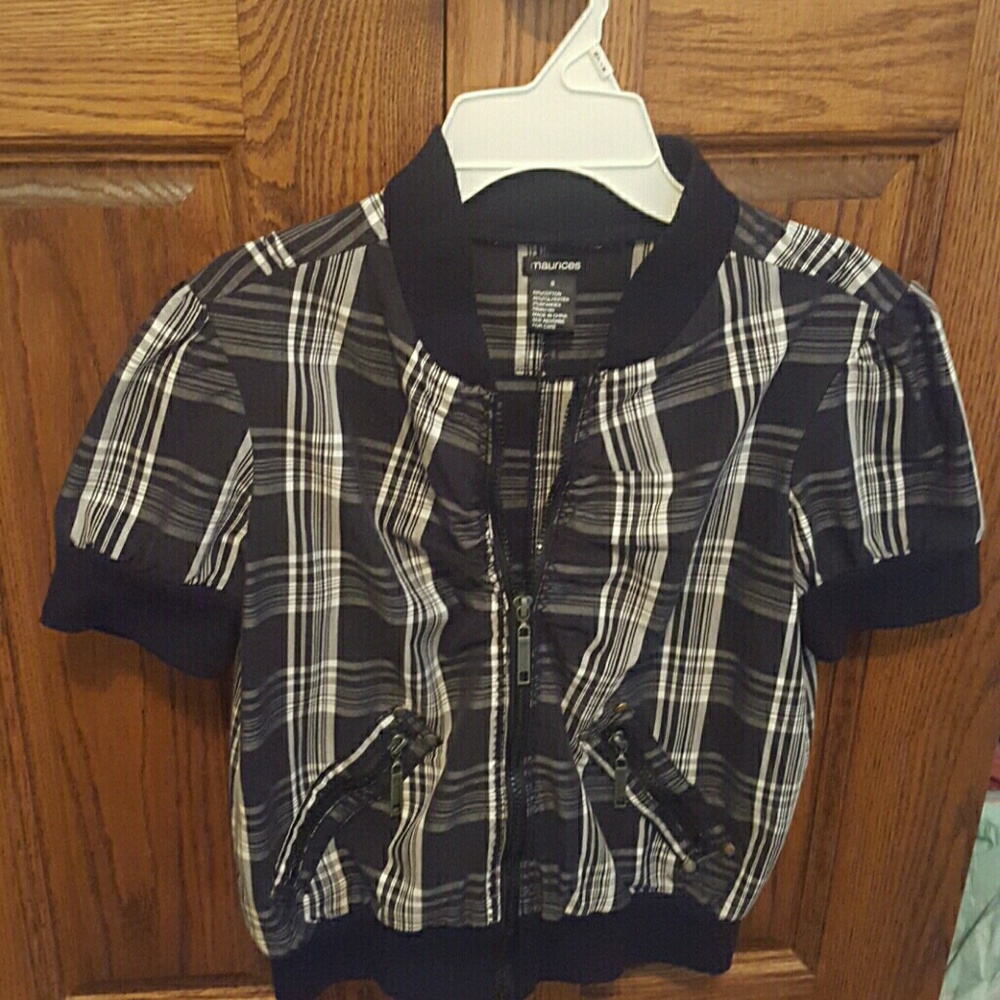Maurices Black Plaid Cropped Jacket